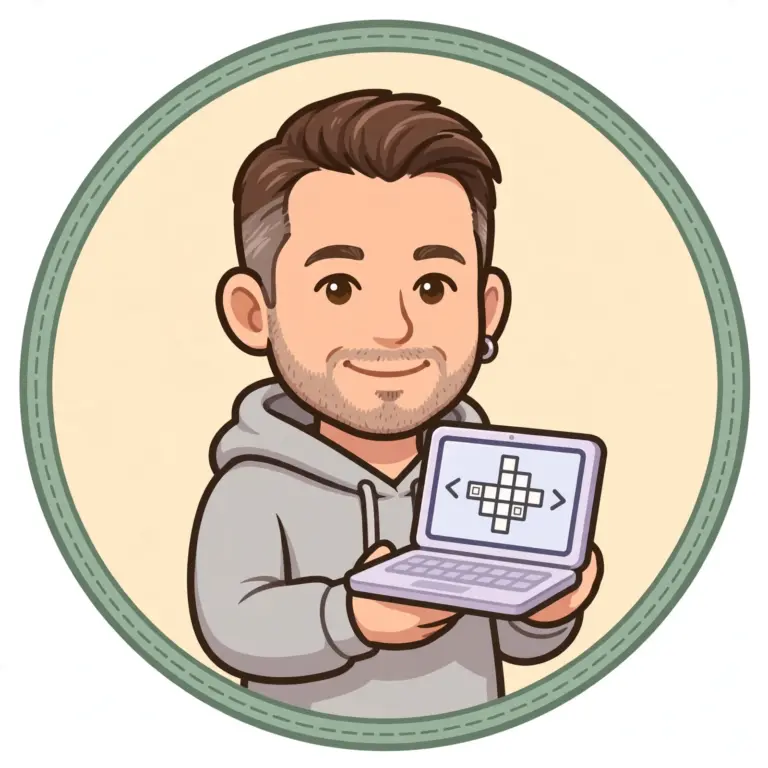 Dad mascot illustration: Anthony with a laptop