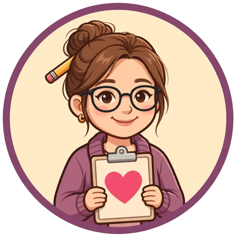 Mom mascot illustration: Megan with a heart clipboard